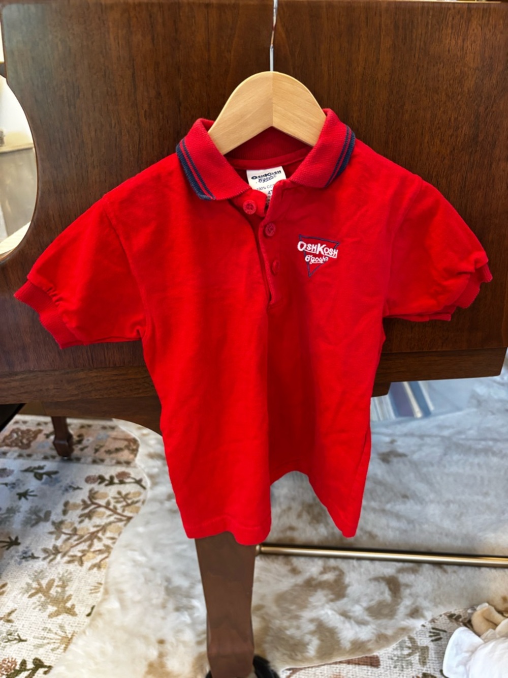 Vintage OshKosh B'gosh Bright Red Short-Sleeve Polo with Navy Trim